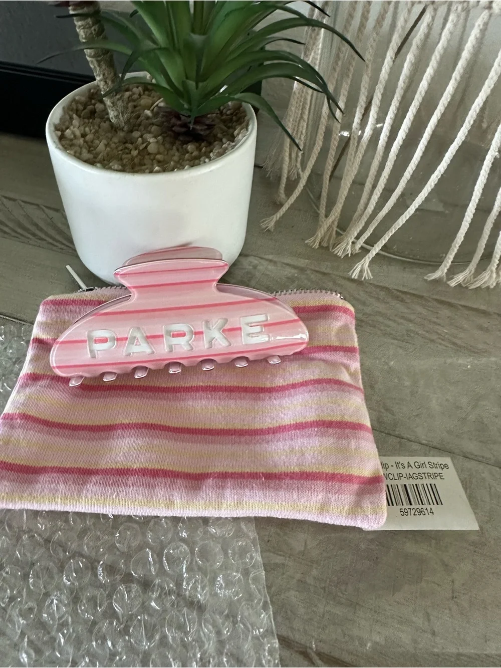 PARKER Pink Striped Hair Claw Clip - Women’s Hair Accessory